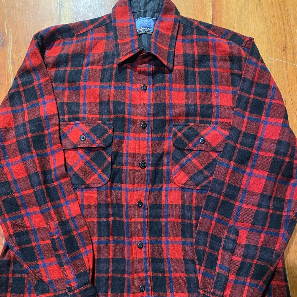 Vintage Fieldmaster red plaid wool‎ blends shirt men’s large size 16-161/2